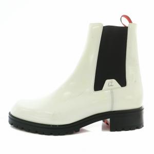 Christian Louboutin サイドゴアブーツ レザー ショート ラウンドトゥ 43 28cm 白 ホワイト 黒 ブラック /XZ GY17