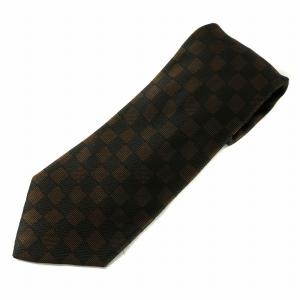 ダミエ ネクタイ 絹 シルク ワイドタイ 総柄 ロゴ 刺繍 茶色 ブラウン /XZ GY17