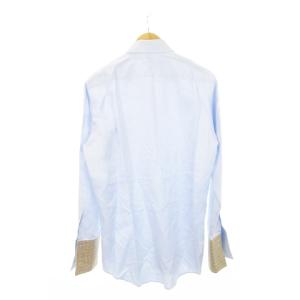 BURBERRY BLACK LABEL ワイシャツ 長袖 ダブルカフス 袖口チェック ストライプ織 コットン 41 L 水色 ブルー /AH4