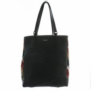 トートバッグ ハンド 2WAY レザー チェック柄 切り替え ロゴ 黒 ブラック /XZ GY17
