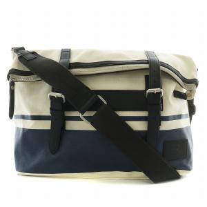 ショルダーバッグ メッセンジャーバッグ キャンバス レザー ロゴ 白 ホワイト 紺 ネイビー 黒 ブラック