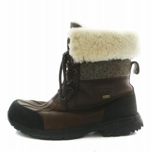 UGG australia ムートンブーツ スノーブーツ レザー ボア ショート レースアップ ビブラムソール US10 28cm