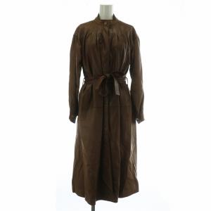 ヴィンテージ ノーカラー レザー コート ブラウン