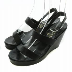 サンダル レザー オープントゥ ウェッジソール ストラップ ココマーク ロゴ 36.5 23.5cm 黒