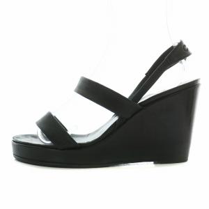 CHANEL サンダル レザー オープントゥ ウェッジソール ストラップ ココマーク ロゴ 36.5 23.5cm 黒