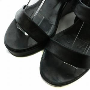 CHANEL サンダル レザー オープントゥ ウェッジソール ストラップ ココマーク ロゴ 36.5 23.5cm 黒