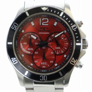 腕時計 ウォッチ クォーツ ロゴ クロノグラフ 赤文字盤 シルバー色 T6B28 GY18 /MQ