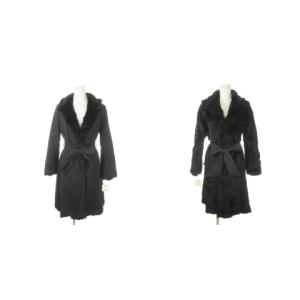 リバーシブル チェスターコート ラビットファー 毛皮 ロング ベルト 2 M 黒 ブラック /MN2 GY11