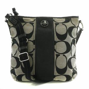 ショルダーバッグ キャンバス レザー シグネチャー ストライプ ダッフル ロゴ ベージュ 黒 ブラック