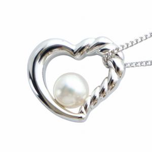 ネックレス アクセサリー ペンダント ロゴ リアルパール 本真珠 ハートモチーフ 6mm Silver925