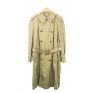 Aquascutum ヴィンテージ トレンチコート ロング ダブル コットン ベルト クラブチェック 緑 グリーン カーキ /MN10