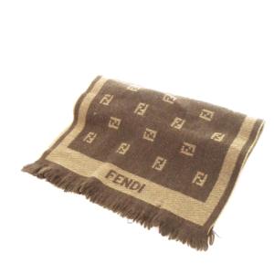 マフラー ウール フリンジ ロゴ ズッカ柄 モノグラム 茶 ブラウン /AH6 GY18