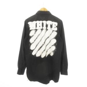 MAIN LABEL シャツジャケット ロング丈 長袖 プリント ペイント M 黒 ブラック /MN2