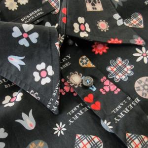 BURBERRY BLACK LABEL コットンシャツ レギュラー 長袖 花柄モノグラム 総柄 ロゴ 3 L 黒 ブラック /CK6 GY18