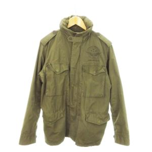 フィールドジャケット M-65 ジップアップ 比翼 フード収納 ロゴ ミリタリー L 茶 ブラウン 6192022