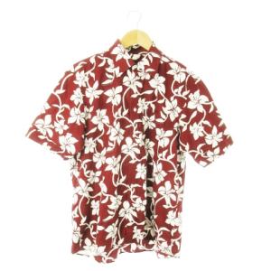 アロハシャツ レギュラー 半袖 コットン 花柄 ロゴ 総柄 3 L 赤 ボルドー /AO7 GY18