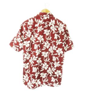 BURBERRY BLACK LABEL アロハシャツ レギュラー 半袖 コットン 花柄 ロゴ 総柄 3 L 赤 ボルドー /AO7 GY18