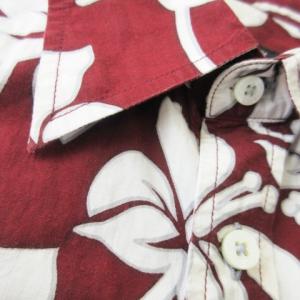 BURBERRY BLACK LABEL アロハシャツ レギュラー 半袖 コットン 花柄 ロゴ 総柄 3 L 赤 ボルドー /AO7 GY18