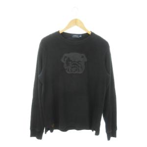トレーナー リブ ラウンドネック 長袖 コットン ブルドッグ 刺繍 M 黒 ブラック /MN12 GY18