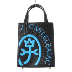 ハンドバッグ トートバッグ 2way ショルダーバッグ レザー 革 ロゴ型押し 黒 ブラック 青 ブルー