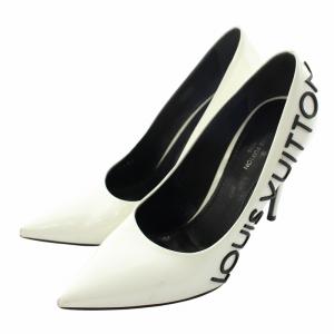 パンプス エナメル ポインテッドトゥ ハイヒール ロゴ 35.5 23cm 白 ホワイト 黒 ブラック