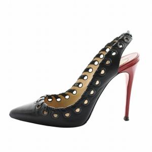 Christian Louboutin パンプス レザー ポインテッドトゥ ピンヒール 編み込み ストラップ 36 23cm 黒 ブラック /XZ