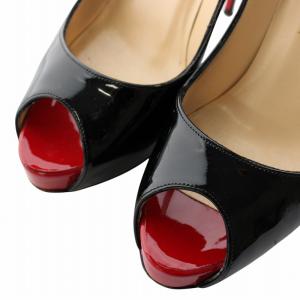 Christian Louboutin パンプス エナメル オープントゥ ピンヒール 36 23cm 黒 ブラック /XZ GY17