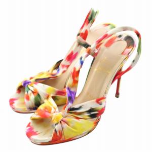 サンダル サテン オープントゥ ピンヒール ストラップ タイダイ リボン 36.5 23.5cm マルチカラー