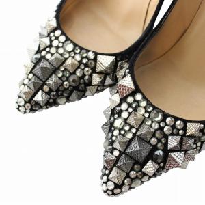 Christian Louboutin パンプス スエード ポインテッドトゥ ピンヒール ラインストーン スタッズ 36 23cm 黒 ブラック