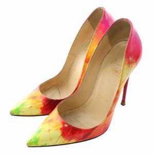 パンプス エナメル ポインテッドトゥ ピンヒール マーブル 総柄 35 22cm マルチカラー /XZ