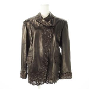 レザージャケット ラム パンチング ステッチ 刺繍 蝶 バタフライ 茶 ブラウン /CK11 GY18