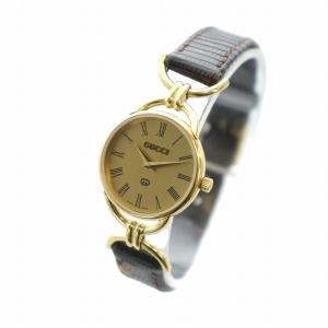 GUCCI 腕時計 ウォッチ クォーツ ローマン ロゴ レザーベルト ゴールド色 6000L GY18 /MQ OH