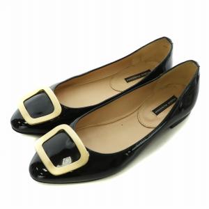 パンプス エナメル ポインテッドトゥ ローヒール ゴールド金具 35.5 22.5cm 黒 ブラック /XZ