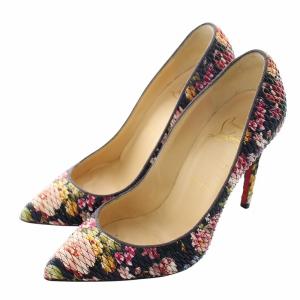 パンプス レザー キルティング ポインテッドトゥ ハイヒール 花柄 総柄 36.5 23.5cm マルチカラー