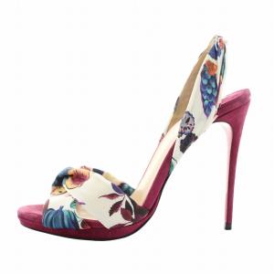 Christian Louboutin サンダル スエード オープントゥ ピンヒール ストラップ フルーツ 植物柄 35.5 22.5cm マルチカラー