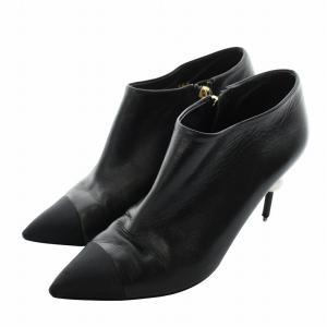 ブーティ レザー フェイクパール ココマーク 35 ブラック