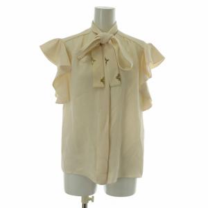 LVナイトフラウンススリーブ シャツ シルク リボンタイ 34 ベージュ