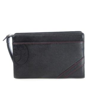 セカンドバッグ クラッチバッグ レザー 革 ロゴ型押し ステッチ 黒 ブラック /CK10 GY18