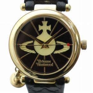 腕時計 クォーツ オーブ 黒文字盤 レザーベルト ゴールド色 ブラック VV006BKGD