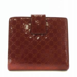 GUCCI 財布 二つ折り エナメル レザー Wホック シグネチャー 総柄 ハート ロゴ ゴールド金具 ピンク 245727・493075