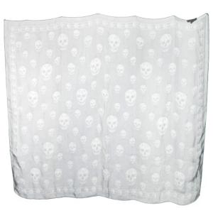 スカーフ 大判 シアー 透け感 シルク 絹 スカル ドクロ 総柄 ロゴ グレー /CK18 GY18