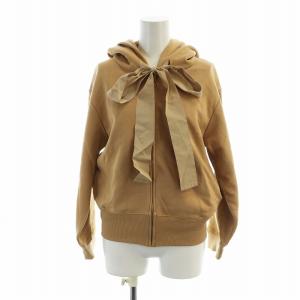 パーカー トレーナー 長袖 ジップアップ フード リボン 裏起毛 XS 茶 ブラウン ES-JE007-95-5