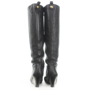 TORY BURCH ロングブーツ ミドルヒール ウェッジソール ラウンドトゥ レザー シボ革 型押し ロゴ ワンポイント 8