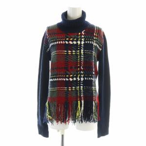 ニット プルオーバー チェック柄 タートルネック 34 マルチカラー