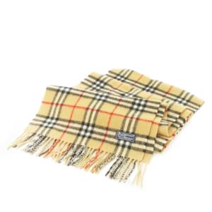 マフラー ウール フリンジ 起毛 ノバチェック ベージュ