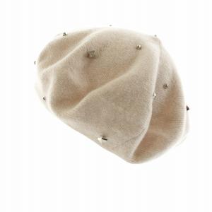 HERMES イタリア製 ベレー帽 カシミヤ スタッズ M ベージュ