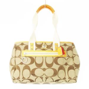 ハンドバッグ キャンバス レザー 革 ロゴ シグネチャー ベージュ F14878 /CK23 GY18