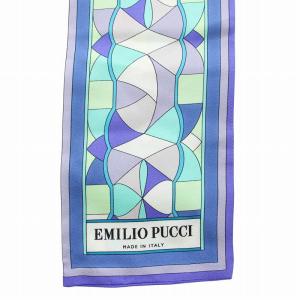 Emilio Pucci スキニースカーフ ストール 絹 シルク ロゴ 総柄 青 ブルー 緑 グリーン /XZ GY17