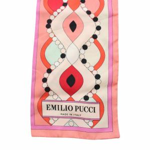 Emilio Pucci スキニースカーフ ストール 絹 シルク ロゴ 総柄 赤 レッド ピンク /XZ GY17