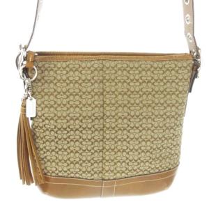 ショルダーバッグ キャンバス レザー シグネチャー 総柄 タッセル 茶 ブラウン F10417 /AO8